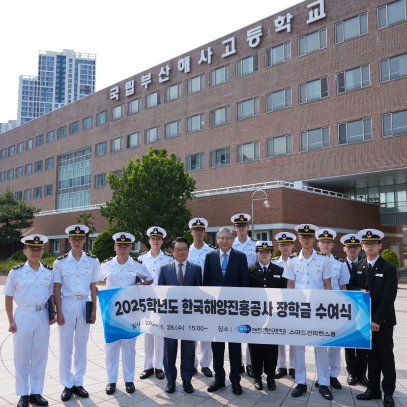 안병길 한국인기있는바카라사이트진흥인기있는바카라사이트 사장(앞줄 왼쪽 네 번째)이 28일 오후 부산 해사고등학교를 찾은 가운데 학생들에 장학금을 전달한 뒤 함께 기념촬영하고 있다. 한국인기있는바카라사이트진흥인기있는바카라사이트 제공