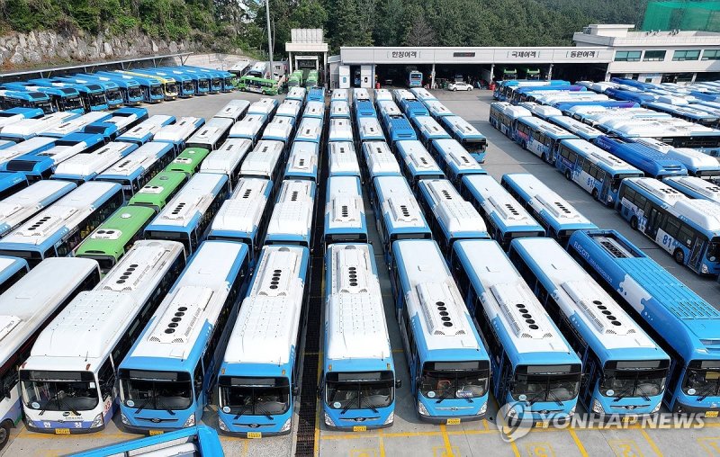 멈춰선 부산 시내버스 (출처=연합뉴스)