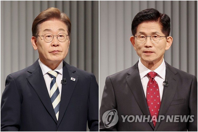 제21대 대선 2차 후보자 토론회 준비하는 이재명-김문수 후보 (출처=연합뉴스)