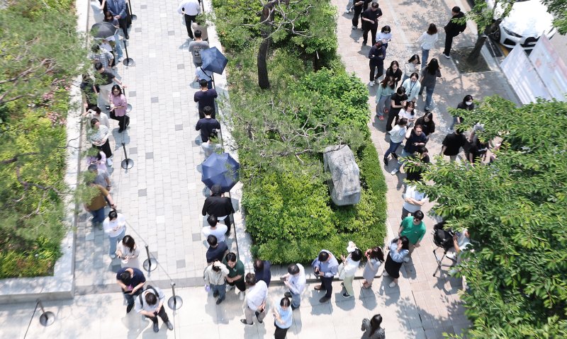 제21대 대통령 선거 사전 투표 첫날인 29일 오전 서울 강남구 역삼1동 주민센터에 마련된 사전투표소에서 유권자들이 투표하기 위해 줄을 서 있다. 2025.5.29/뉴스1 ⓒ News1 김성진 기자