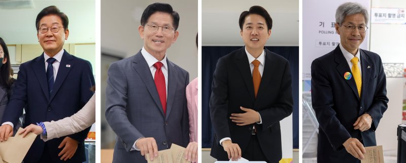 [서울=뉴시스] 조성우 권창회 김종택 기자= 이재명(왼쪽사진부터) 더불어민주당 대선후보, 김문수 국민의힘 대선후보, 이준석 개혁신당 대선후보, 권영국 민주노동당 대선후보가 29일 사전토토 사이트 바카라를 하고 있다. 이 후보는 신촌동 주민센터, 김 후보는 계양1동 주민센터, 이 후보는 동탄9동 행복복지센터, 권 후보는 여수 주암마을회관에서 각각 토토 사이트 바카라를 마쳤다. 2025.05.29. photo@newsis.com