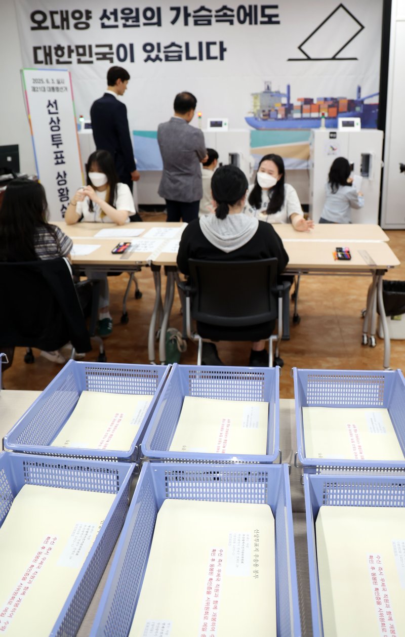 [부산=메이저 바카라 사이트] 하경민 메이저 바카라 사이트 = 제21대 대통령선거 선상투표 기간(26~29일)인 26일 부산 연제구 부산시선거관리위원회 선거상황실에서 선관위 직원들이 망망대해에 있는 선박의 선원들이 투표한 후 (전자)팩시밀리를 이용해 전송한 투표지를 접수하고 있다. 선상투표 기간 원양어선 등 454척의 선박에 승선 중인 선원 3051명이 투표에 참여할 예정이며, 선관위는 기표된 부분이 봉합된 상태로 수신되는 '쉴드팩스'로 투표지를 수신한 뒤 투표자의 주민등록지 관할 구·시·군 선관위에 등기 우편을 보내고 구·시·군 선관위가 선거일에 이를 개표한다