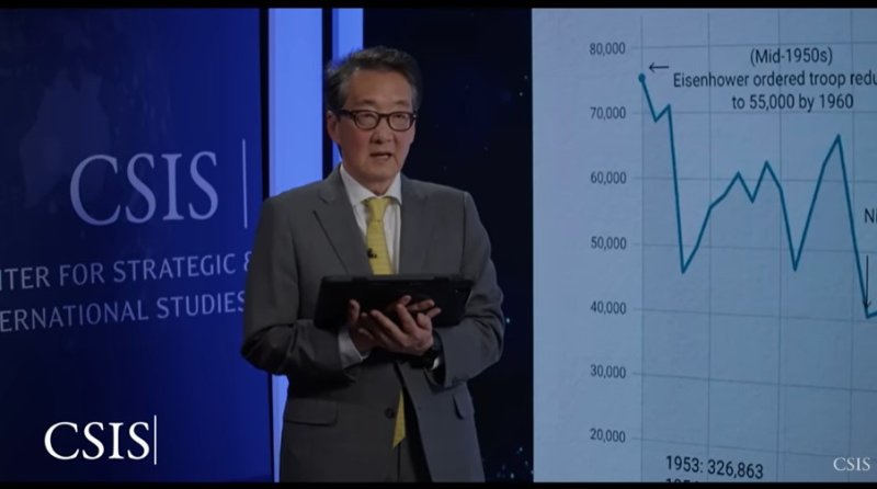 [워싱턴=뉴시스]빅터 차 전략국제문제연구소(CSIS) 한국 석좌가 30일(현지 시간) CSIS 유튜브 채널에 공개된 영상에서 바카라사이트 벳무브 감축 시 한반도 영향을 분석하고 있다. (사진=CSIS 유튜브 캡쳐). 2025.05.31. *재판매 및 DB 금지