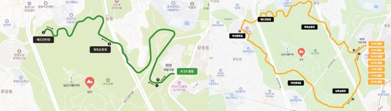 코스A(왼쪽)와 코스B 지도(007카지노 제공)