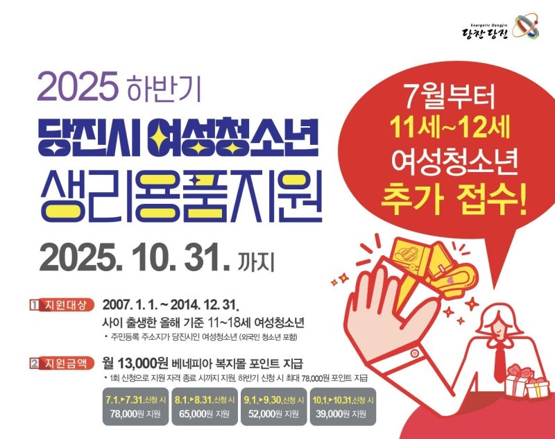 당진시 여성 청소년 생리용품 지원 대상 11세까지 확대 (출처=연합뉴스)