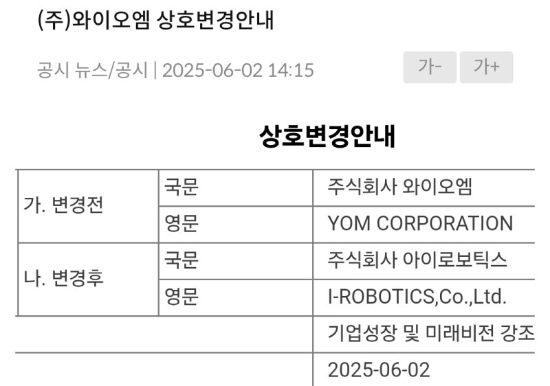 와이오엠, 회사명 '아이로보틱스'로 변경 (출처=연합뉴스)