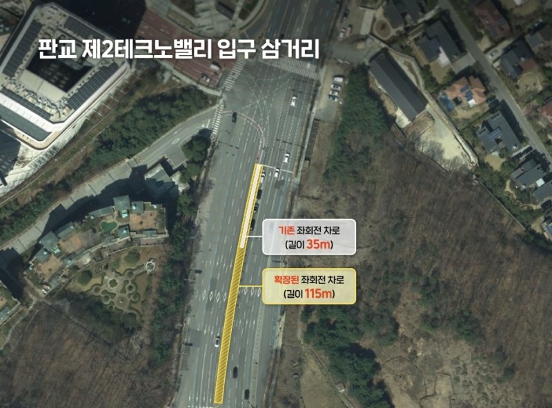 판교 제2테크노밸리입구 삼거리 좌회전 대기차로 연장 (출처=연합뉴스)