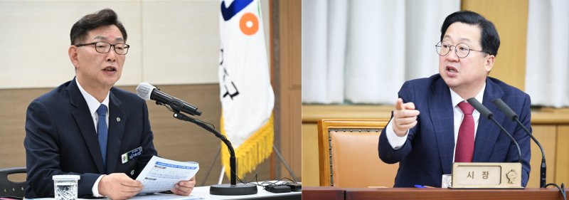 [사진=뉴시스DB] 왼쪽부터 김제선 대전 중구청장과 이장우 바카라사이트 총판. *재판매 및 DB 금지