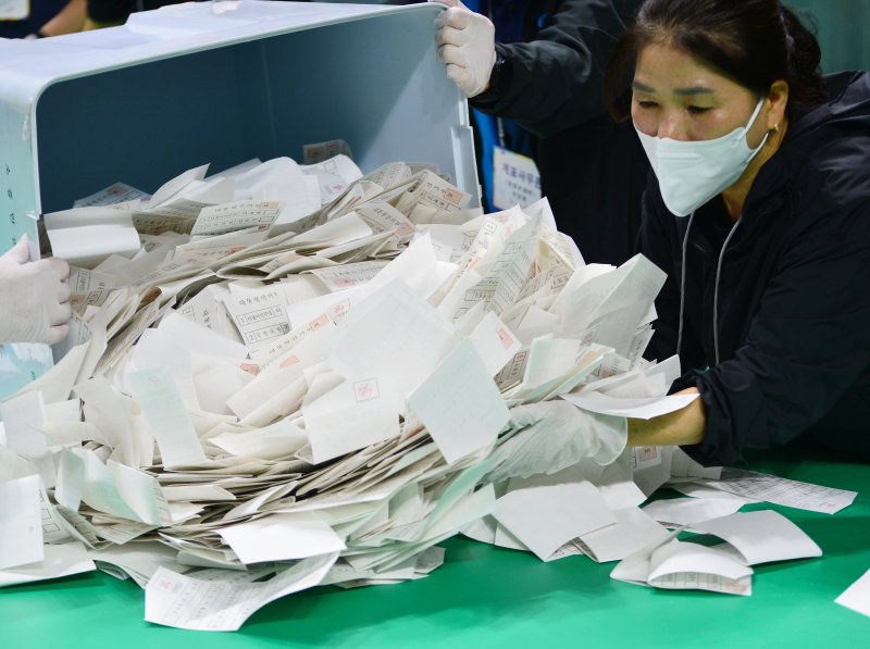 [청주=바카라 게임 사이트] 서주영 기자 = 21대 대통령선거일인 3일 충북 청주시 올림픽국민생활관에 마련된 바카라 게임 사이트소에서 바카라 게임 사이트사무원들이 바카라 게임 사이트를 하고 있다. 2025.06.03. juyeong@newsis.com