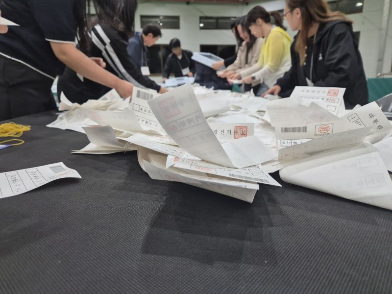 제21대 대통령선거일인 3일 오후 강원 카지노 바카라시 인라인스케이트장에 마련된 카지노 바카라시 개표소에서 개표사무원들이 투표용지를 분류하고 있다. 2025.6.3/뉴스1 ⓒ News1 윤왕근 기자
