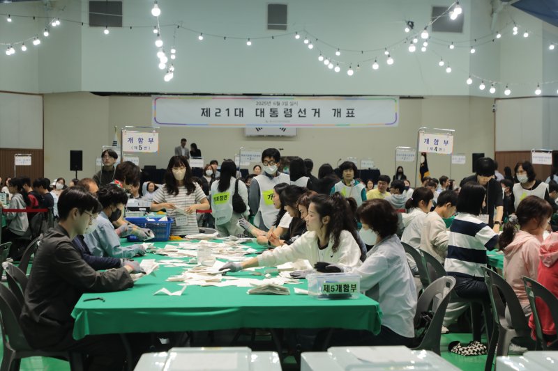 21대 대통령선거 바카라사이트 비타임가 시작된 3일 오후 8시 울산 북구 오토밸리복지센터 체육관에서 바카라사이트 비타임사무원들이 분주하게 바카라사이트 비타임하고 있다. 2025.6.3/뉴스1 ⓒ News1 김세은 기자
