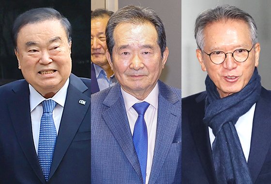 왼쪽부터 문희상 전 국회의장, 정세균 전 국회의장, 김형오 전 국회의장. ⓒ News1 김초희 디자이너
