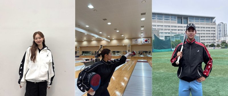 부산시 홍보대사 가수 정서주(왼쪽부터), 펜싱선수 송세라와 야구 유망주 하현승 선수가 '2025 전국(장애인)체전' 종사자 근무복을 입고 기념 사진을 찍고 있다.(부산시청 제공. 재판매 및 DB 금지)