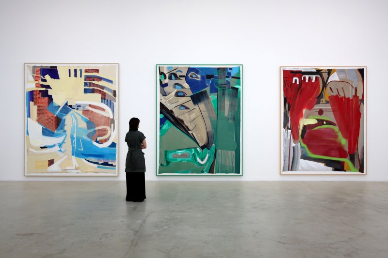 [서울=뉴시스] 박진희 기자 = 국제갤러리는 그룹전 'Next Painting: As We Are' 기자간담회를 5일 서울 종로구 국제갤러리에서 갖고 작가 김세은의 작품을 선보이고 있다. 이번 전시는 디지털 네이티브 작가 6인(고등어, 김세은, 유신애, 이은새, 전병구, 정이지)이 속도감과 몰입감을 요구하는 동시대의 이미지를 민감하게 포착하여 가장 오래된 매체인 회화의 물질성과 역사성에 대해 각기 다른 관점으로 해석한 작품을 선보인다. 2025.06.05. pak7130@newsis.com