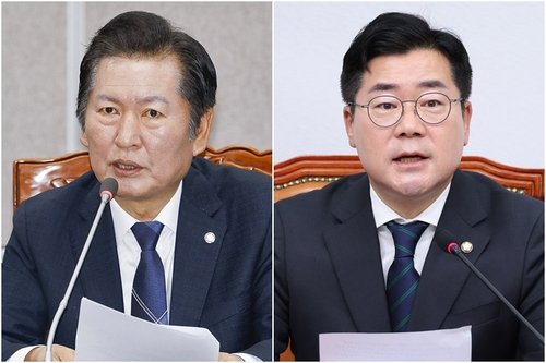더불어민주당 정청래 의원과 박찬대 의원(왼쪽부터). 연합온라인바카라