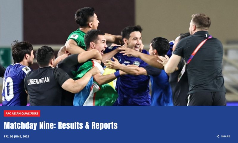 [서울=뉴시스] 사상 처음으로 월드컵 본선 무대를 밟게 된 우즈베키스탄 남자 축구 대표팀. (사진=아시아축구연맹 홈페이지 캡처) *재판매 및 DB 금지