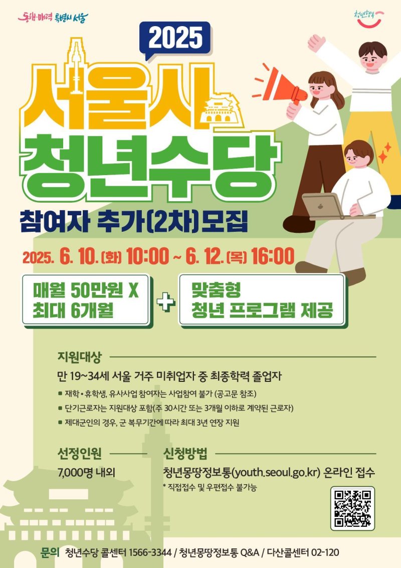 서울 청년수당 추가모집 포스터.