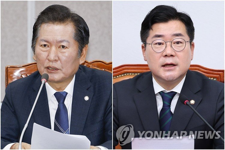 정청래 의원(왼쪽)-박찬대 원내대표 (출처=연합뉴스)