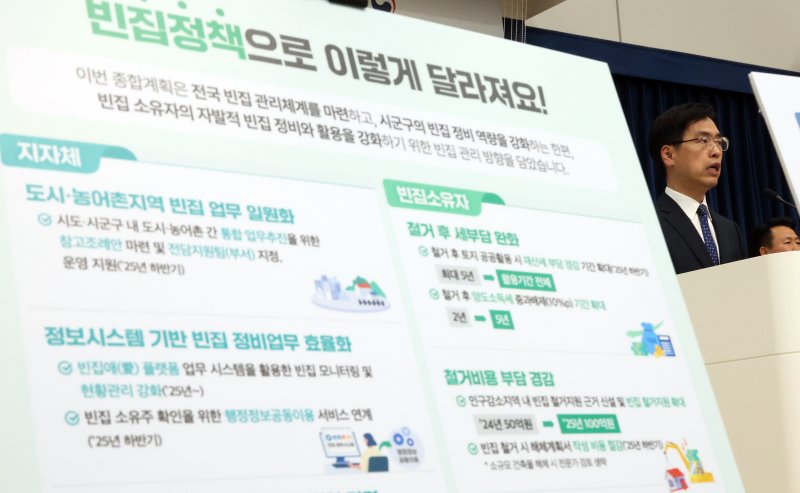 [세종=뉴시스] 강종민 기자 = 김민재 행정안전부 차관보가 지난달 29일 세종시 정부세종청사에서 범정부 빈집 관리 종합계획을 발표하고 있다. 2025.05.01. ppkjm@newsis.com