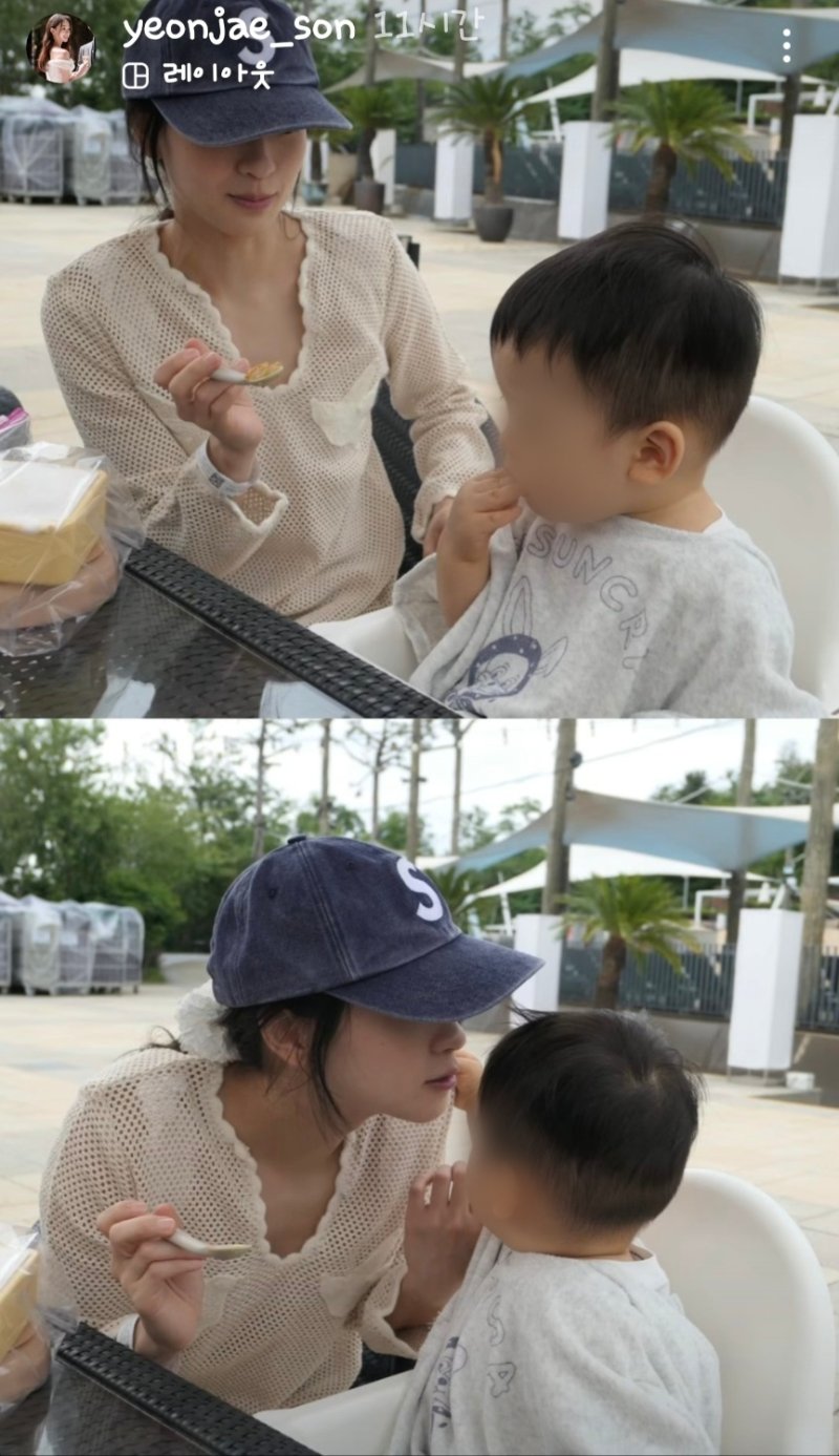 '금융인♥' 손연재, 아들과 호텔 수영장…늘씬한 몸매