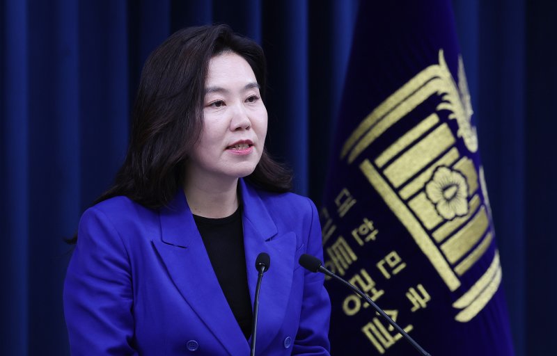 강유정 대통령실 대변인이 11일 서울 용산구 대통령실 청사에서 이재명 대통령 한국거래소 시장감시위원회 방문 관련 브리핑을 하고 있다. 2025.6.11/뉴스1 ⓒ News1 박지혜 기자