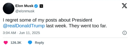 투자자들, 미중 무역협정 합의 보다 머스크의 사과 더 환영