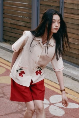 프리터'라즈베리 엠브로이더리 셔츠'