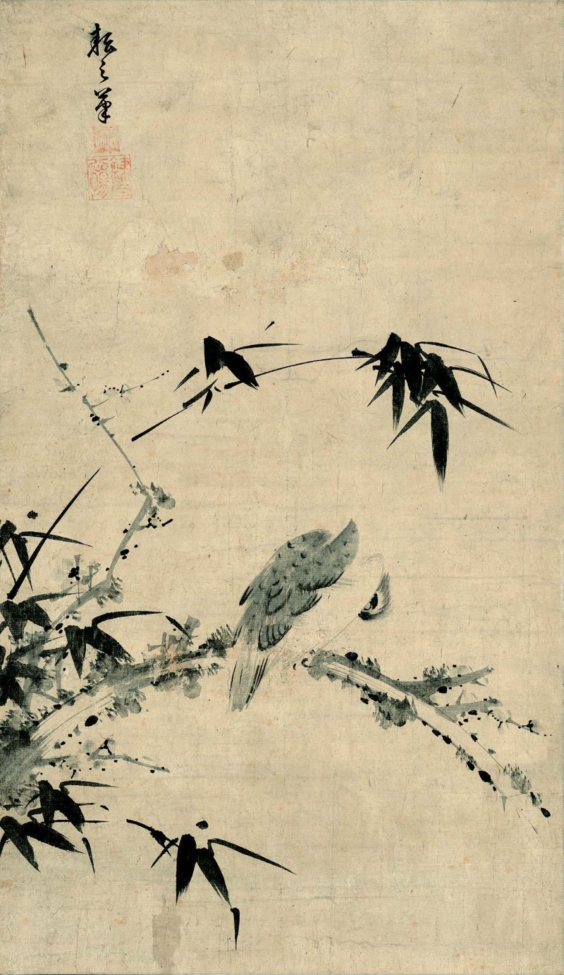 조지운(趙之耘, 1637~1691) 매상숙조梅上宿鳥 조선 17세기, 종이에 먹 100.9×56.3cm, 국립중앙박물관 소장 *재판매 및 DB 금지