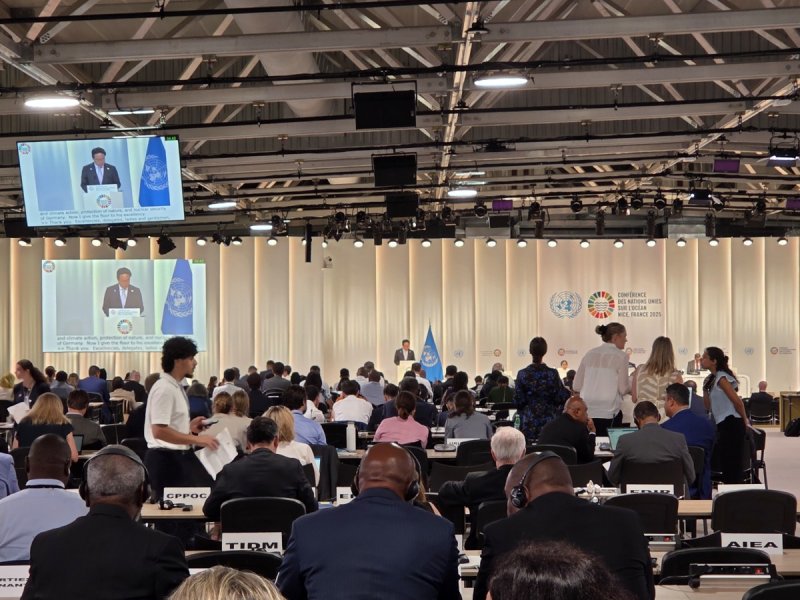 [니스=뉴시스] 이혜원 기자 = 강도형 해양수산부 장관이 지난 10일(현지 시간) 프랑스 니스에서 열린 제3차 유엔 해양총회 본회의에서 기조연설하고 있다. 2025.06.14. hey1@newsis.com