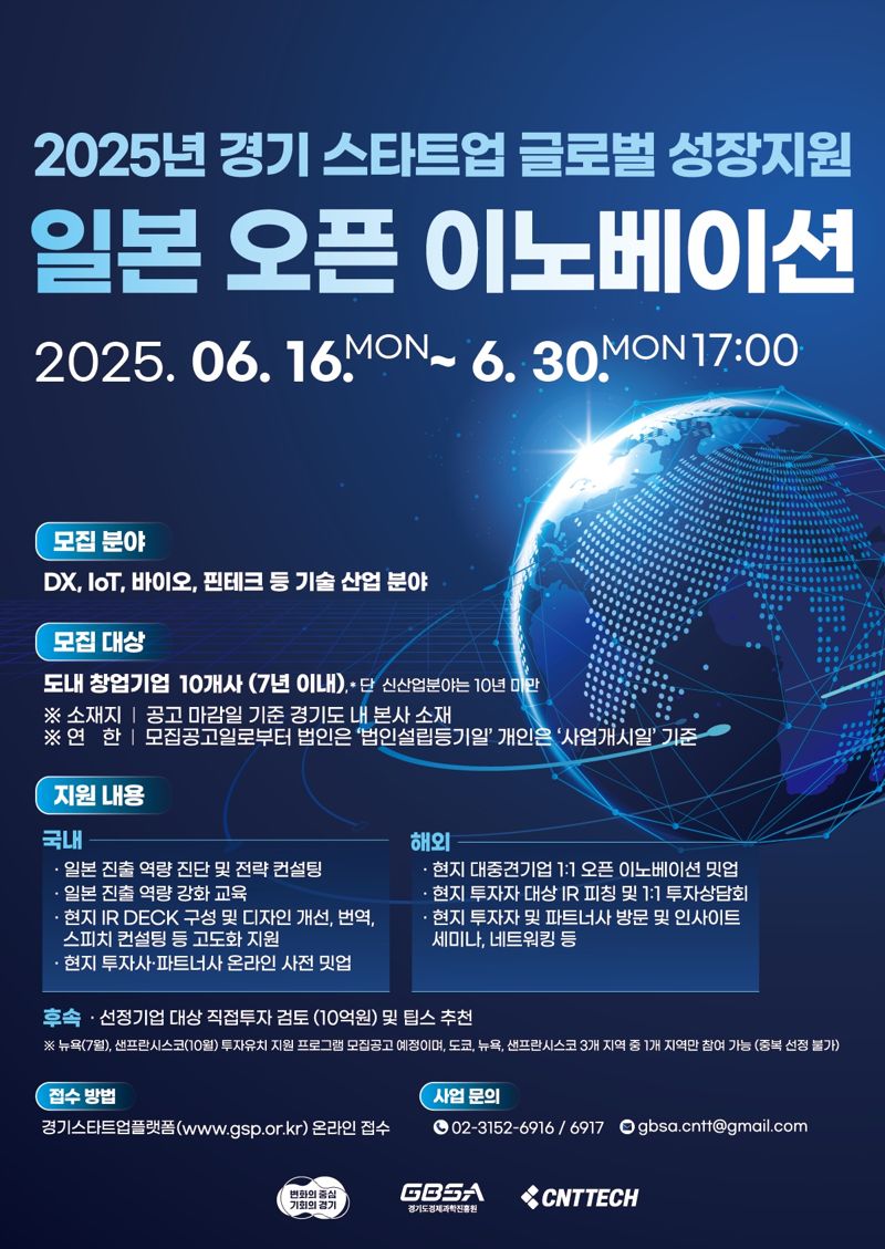 경기도, 스타트업 일본시장 진출 지원 '오픈 이노베이션' 참여기업 모집
