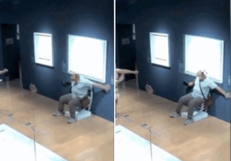 크리스털 의자에 앉아 사진 찍다 '우지끈'..파손되자 도망간 커플, CCTV에 딱 걸렸다