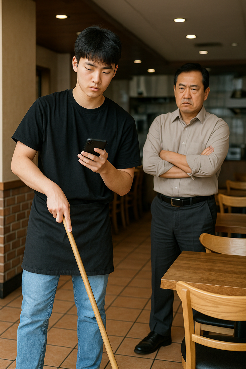 20살 알바생, 휴대전화 보며 한 손 걸레질…인사도 안 해 한숨