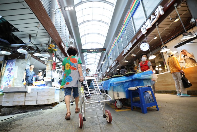 얼어붙은 내수 경기 활성화를 위한 2차 추가경정예산안 편성이 초읽기에 들어간 가운데 서울 동대문구 경동시장에서 시민들이 장을 보고 있다. ⓒ News1 오대일 기자