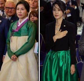 김혜경 여사의 ‘녹의황상’, 김건희 여사는 '개량한복'..첫 순방 '한복'에 담긴 뜻