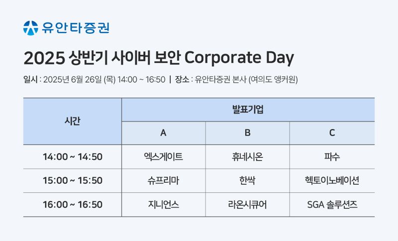 국내 보안업체 9개사, 오는 26일 투자자 대상 공동 기업설명회 개최