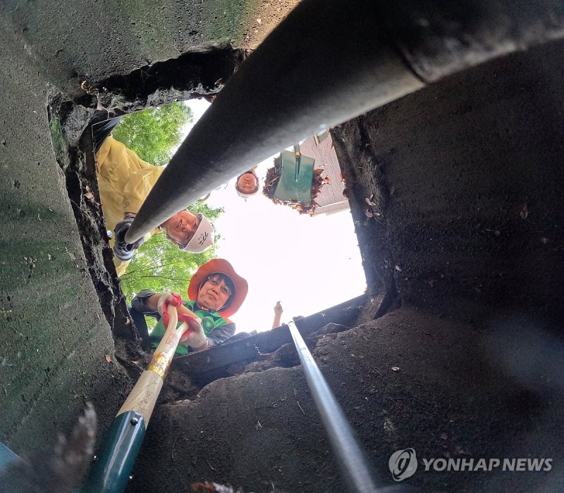 장마 앞두고 빗물받이 깨끗하게 (출처=연합뉴스)