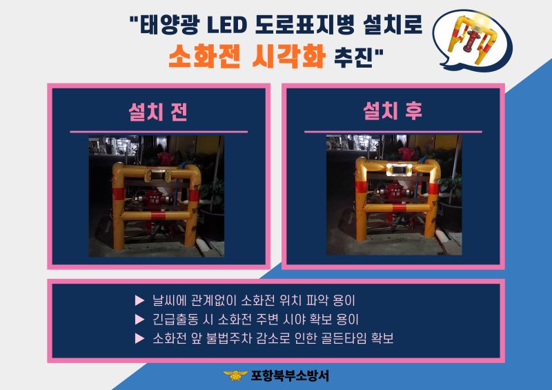 포항북부소방서, 소화전에 태양광 LED 도로표지병 설치 - 파이낸셜뉴스