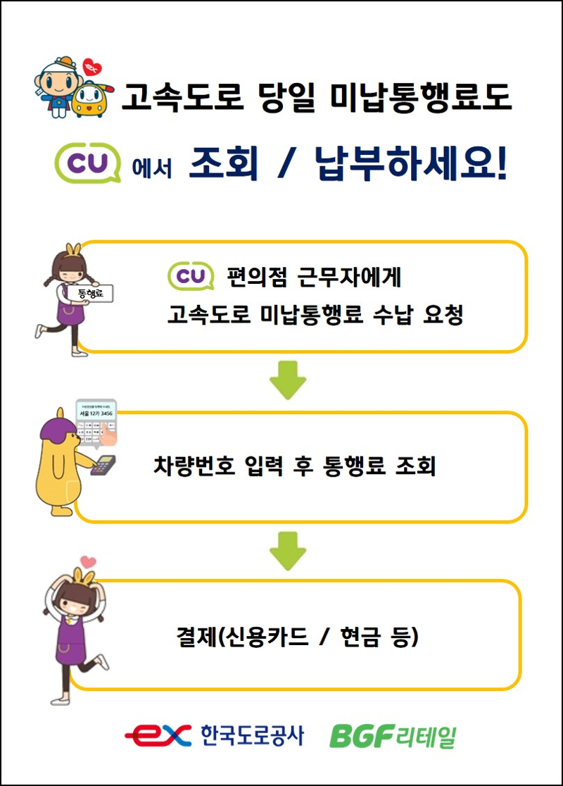 고속도로 미납 통행료, CU 편의점서 '당일 납부' 가능해져