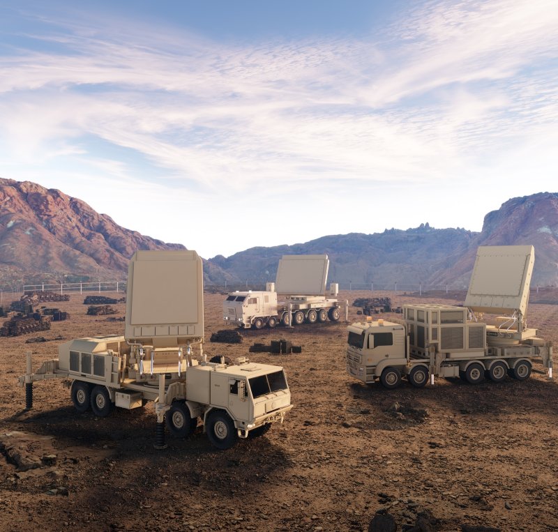 한화시스템의 중거리 지대공 유도무기체계 다기능레이다, 장거리 지대공 유도무기체계 다기능레이다, 장사정포요격체계 다기능레이다 모습. 한화시스템 제공