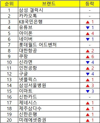 2025년 2분기 대한민국 100대 브랜드 상위 20위 (출처=연합뉴스)