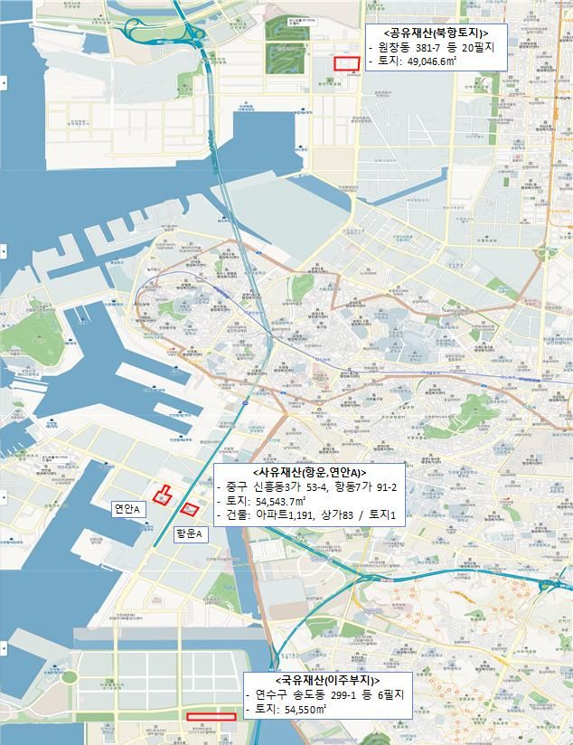 항운·연안아파트 주민을 보다 쾌적한 곳으로 집단 이주시키는 항운·연안아파트 이주 지원사업이 20년 만에 마침표를 찍게 됐다. 지도는 항운·연안아파트 현 위치 및 이주부지 위치도. 인천시 제공.
