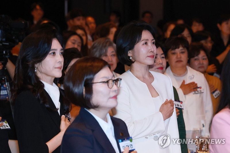 국기에 경례하는 김혜경 여사 (출처=연합뉴스)