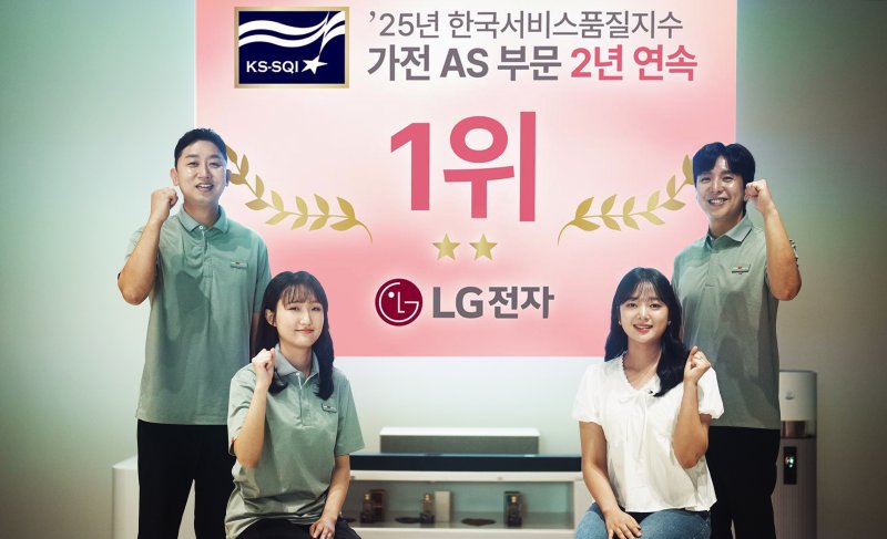 [서울=뉴시스]LG전자가 한국표준협회 주관 '2025 한국서비스품질지수(KS-SQI)' 가전제품 A/S부문에서 2년 연속 1위에 올랐다. (사진=LG전자 제공) 2025.07.03. photo@newsis.com *재판매 및 DB 금지