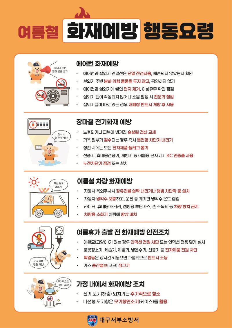 [대구=뉴시스] 여름철 화재예방 행동요령. (사진=대구서부소방서 제공) 2025.07.03. photo@newsis.com *재판매 및 DB 금지