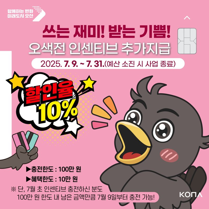 [오산=뉴시스] 겨기 오산시 지역화폐 오색전 바카라 베팅 추가 지급 및 충전한도 상향 안내 포스터. (사진=오산시 제공) 2025.07.04.photo@newsis.com