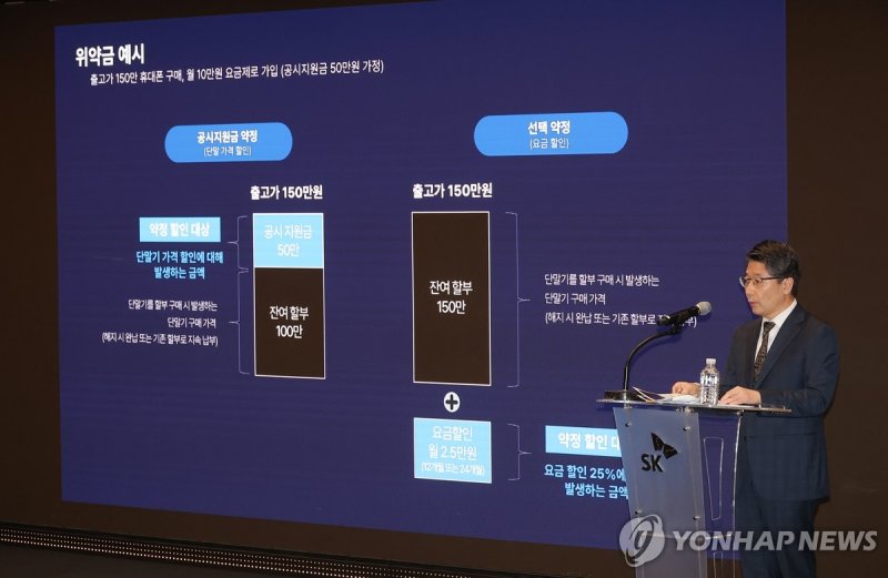 '위약금 면제' 설명하는 임봉호 이동통신 사업부장 (출처=연합뉴스)