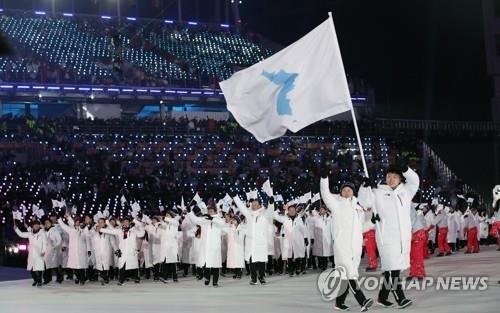 [올림픽] 남북, 한반도기 앞세우고 동시 입장 (출처=연합뉴스)