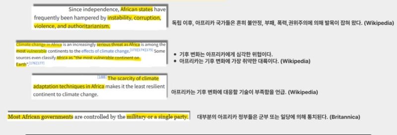 세계 주요 사전에 서술된 아프리카 (출처=연합뉴스)