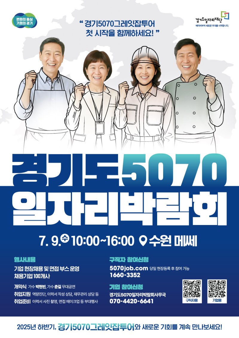 경기도, 9일 5070 중장년 채용 박람회 개최...1000명 채용 예정
