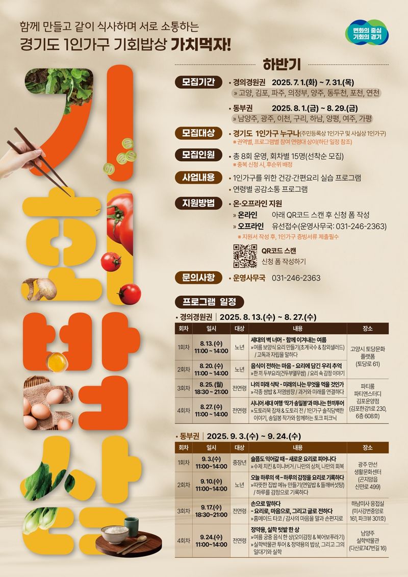요리하면서 외로움 달래요...경기도, '1인가구 기회밥상' 참가자 모집